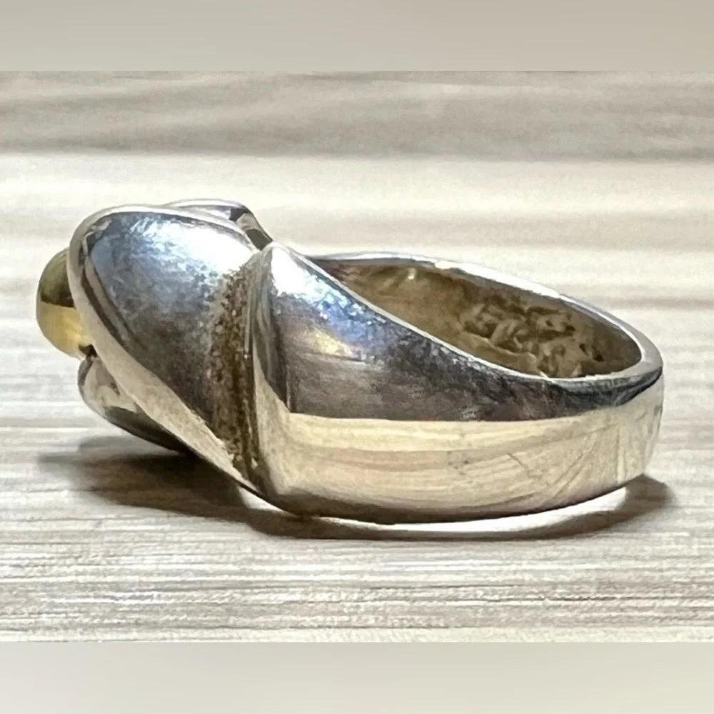 Vintage Designer Signed Sterling Silver & Yellow Gold Band Ring, Size 4.5, 10.6g